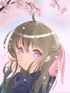 Preview wallpaper girl, glance, sakura, petals, anime