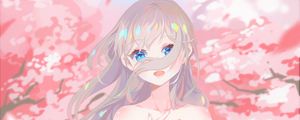 Preview wallpaper girl, glance, sakura, petals, anime, art, cartoon