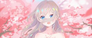 Preview wallpaper girl, glance, sakura, petals, anime, art, cartoon