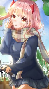 Preview wallpaper girl, glance, scarf, anime, art, cartoon