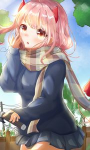 Preview wallpaper girl, glance, scarf, anime, art, cartoon