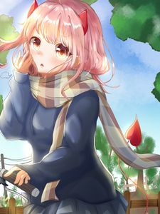 Preview wallpaper girl, glance, scarf, anime, art, cartoon