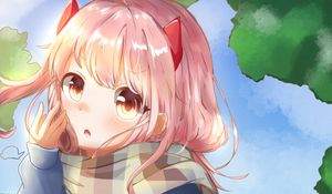 Preview wallpaper girl, glance, scarf, anime, art, cartoon