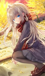 Preview wallpaper girl, glance, scarf, autumn, anime, art