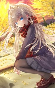 Preview wallpaper girl, glance, scarf, autumn, anime, art