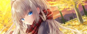 Preview wallpaper girl, glance, scarf, autumn, anime, art