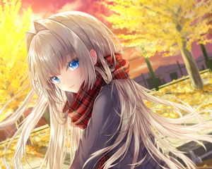 Preview wallpaper girl, glance, scarf, autumn, anime, art