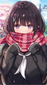 Preview wallpaper girl, glance, scarf, anime, art, cute