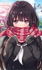 Preview wallpaper girl, glance, scarf, anime, art, cute