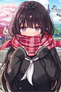 Preview wallpaper girl, glance, scarf, anime, art, cute