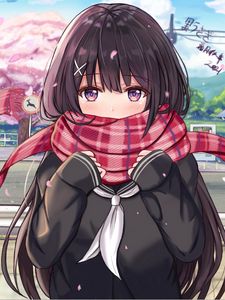 Preview wallpaper girl, glance, scarf, anime, art, cute