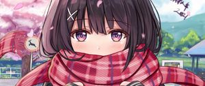 Preview wallpaper girl, glance, scarf, anime, art, cute