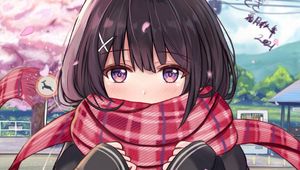 Preview wallpaper girl, glance, scarf, anime, art, cute