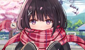 Preview wallpaper girl, glance, scarf, anime, art, cute