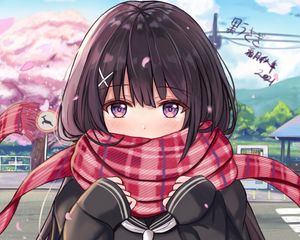 Preview wallpaper girl, glance, scarf, anime, art, cute