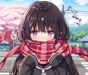 Preview wallpaper girl, glance, scarf, anime, art, cute