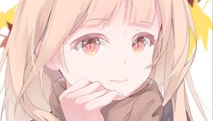 Preview wallpaper girl, glance, scarf, leaves, autumn, anime