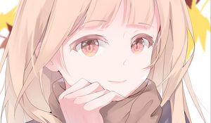 Preview wallpaper girl, glance, scarf, leaves, autumn, anime