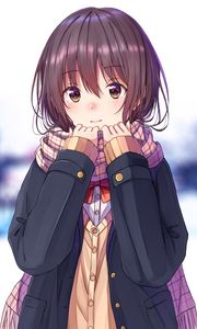 Preview wallpaper girl, glance, scarf, jacket, anime