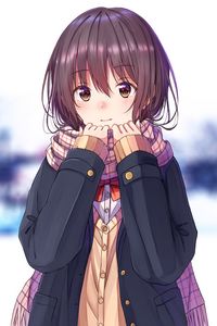 Preview wallpaper girl, glance, scarf, jacket, anime