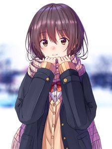 Preview wallpaper girl, glance, scarf, jacket, anime