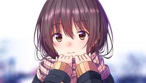 Preview wallpaper girl, glance, scarf, jacket, anime