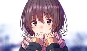 Preview wallpaper girl, glance, scarf, jacket, anime
