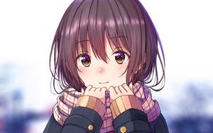 Preview wallpaper girl, glance, scarf, jacket, anime