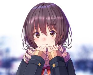 Preview wallpaper girl, glance, scarf, jacket, anime