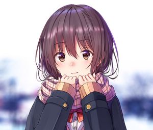 Preview wallpaper girl, glance, scarf, jacket, anime