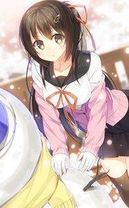 Preview wallpaper girl, glance, schoolgirl, snow, anime