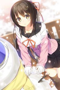 Preview wallpaper girl, glance, schoolgirl, snow, anime