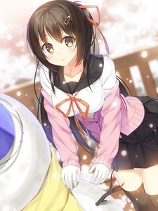 Preview wallpaper girl, glance, schoolgirl, snow, anime