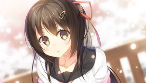 Preview wallpaper girl, glance, schoolgirl, snow, anime