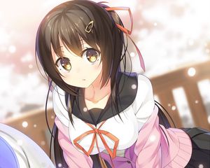 Preview wallpaper girl, glance, schoolgirl, snow, anime