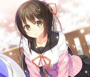 Preview wallpaper girl, glance, schoolgirl, snow, anime