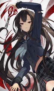 Preview wallpaper girl, glance, scissors, anime, art, cartoon