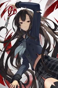Preview wallpaper girl, glance, scissors, anime, art, cartoon
