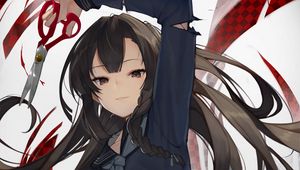 Preview wallpaper girl, glance, scissors, anime, art, cartoon