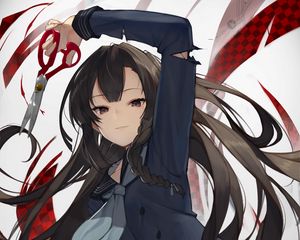 Preview wallpaper girl, glance, scissors, anime, art, cartoon