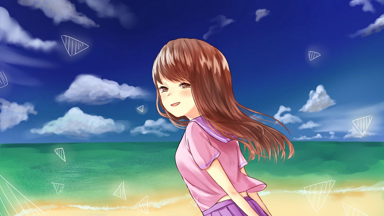 Wallpaper girl, glance, sea, beach, anime