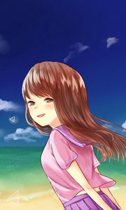 Preview wallpaper girl, glance, sea, beach, anime