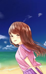 Preview wallpaper girl, glance, sea, beach, anime
