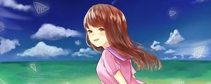 Preview wallpaper girl, glance, sea, beach, anime
