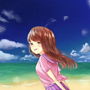 Preview wallpaper girl, glance, sea, beach, anime