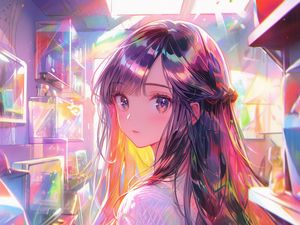 Preview wallpaper girl, glance, shelves, anime