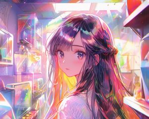 Preview wallpaper girl, glance, shelves, anime