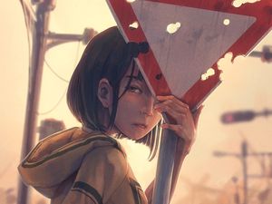 Preview wallpaper girl, glance, sign, anime