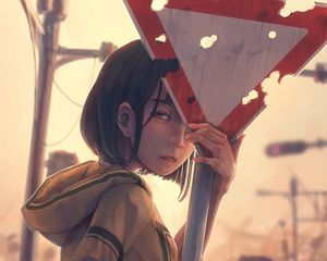 Preview wallpaper girl, glance, sign, anime