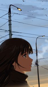 Preview wallpaper girl, glance, sky, twilight, anime